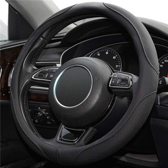 Car Steering Wheel Cover,14.5-15 Inch Black Universal Microfiber Leather Covers - Picture 3 of 7